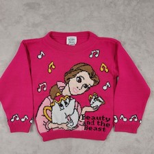 Vintage Beauty and the Beast Belle Sweater Kids Large 6X Pullover Crew 90s USA