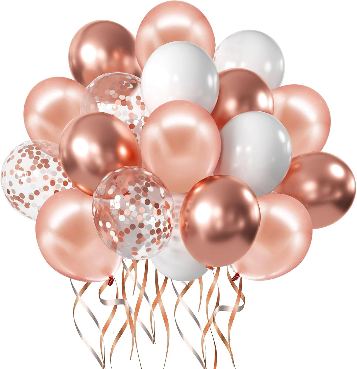 Rose Gold Confetti Balloons, 50 Pack 12 Inch White and Rose Gold Latex Balloons