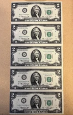 1976 $2 Dollar Bill Error (Miscut/Misaligned) 5 Sequential Bills