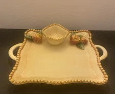 The Mane Lion Ceramics Serving Tray W Handles Integrated Bowl With Pomegranates