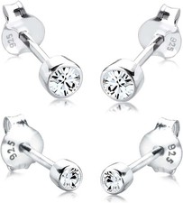 Ohrringe Damen Ohrstecker 2er Set Basic mit Kristall in 925 Sterling Silber