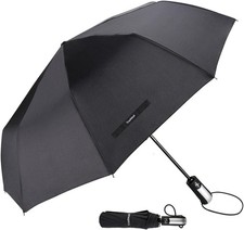 Travel Umbrella Windproof 46 Inches Canopy, Black | 10 Reinforced Fiberglass Rib