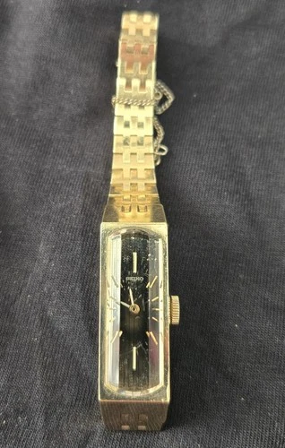 Seiko Tank Watch Women Silver Dial Gold Tone Rectangle Manual Wind Working