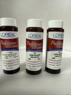 3 Pack L'oreal Preference permanent haircolor 2 fl oz- 8.01 Elegant Ash Blonde