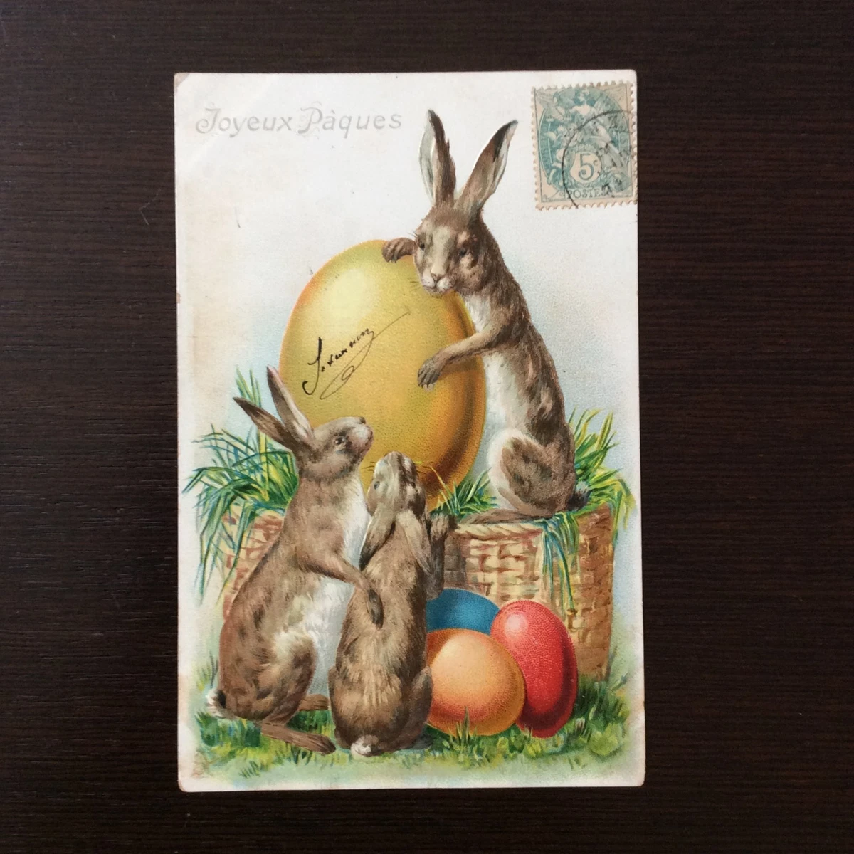 Lot de 4 cartes postales anciennes poussins Joyeuses Pâques - Le