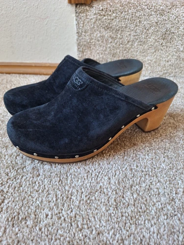 Zoccoli UGG neri scamosciati legno bohemien foderati sherpa invernali cabina chic donna taglia 7