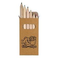 6 x 'Cute Fish Chips' Short 85mm Pencils / Coloured Pencil Set PE00082876
