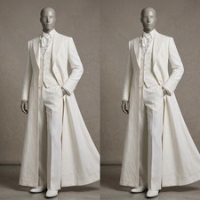 Gentle Men's Long Suit for Wedding Groomman Formal Long Jacket Banquet 3Pcs