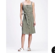 NEW Gap Springs Coquette Cottagecore Olive Green Apron Dress Soft Denim size L