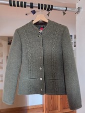 Trachtenjacke Damen 36, reine Schurwolle, Zopfmuster, olivgr&uuml;n, klassisch Janker