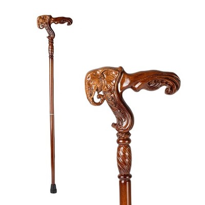 Hand Carved Wooden Walking Cane with Ergonomic Handle and Rubber Tip for Men ...