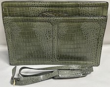 Vtg Soft Side Leather Alligator Embossed Light Green Briefcase Attache A15 