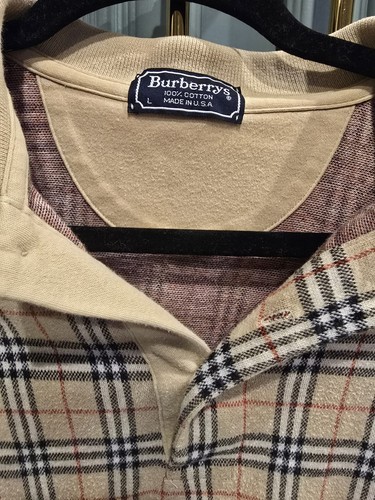 Burberrys Vintage Nova Check Cotton Collar Sweatshirt Beige Size L. EUC