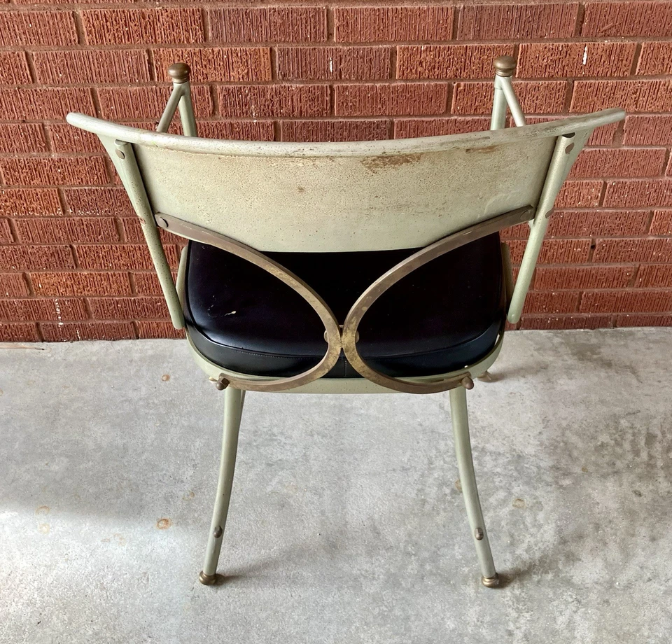 Silla de comedor vintage modernista italiana de acero y latón Maison Jansen Foto 2 de 4