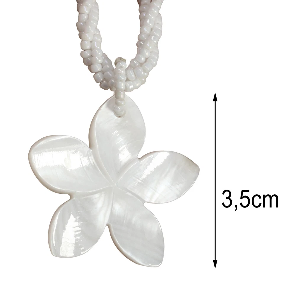Weiße Halskette 46cm Muschel Anhänger 3,5cm Blume Frangipani Handarbeit N164 - Bild 2 von 4