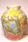 vintage R.R.P. CO. ROSEVILLE O. U.S.A. stoneware pottery VASE flowers vines NICE