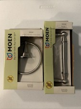 New Moen Sage DN6808BN Paper Holder DN6886BN Towel Ring, Brushed Nickel