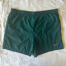 Vintage 90s Nike Big Swoosh Wrap Nylon Track Shorts Mens M Forest Green Mesh