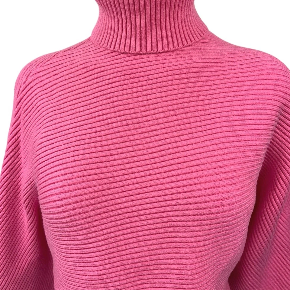 Suéter Top Zara Rosa Acanalado Tejido Cuello Alto Dolman Manga Ala de Murciélago Talla XS Foto 3 de 4