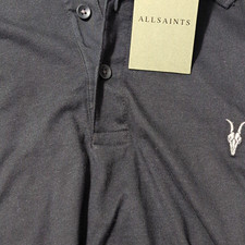 AllSaints Men's Gray Solid Polo Shirt XL Short Sleeve Button Collared Logo