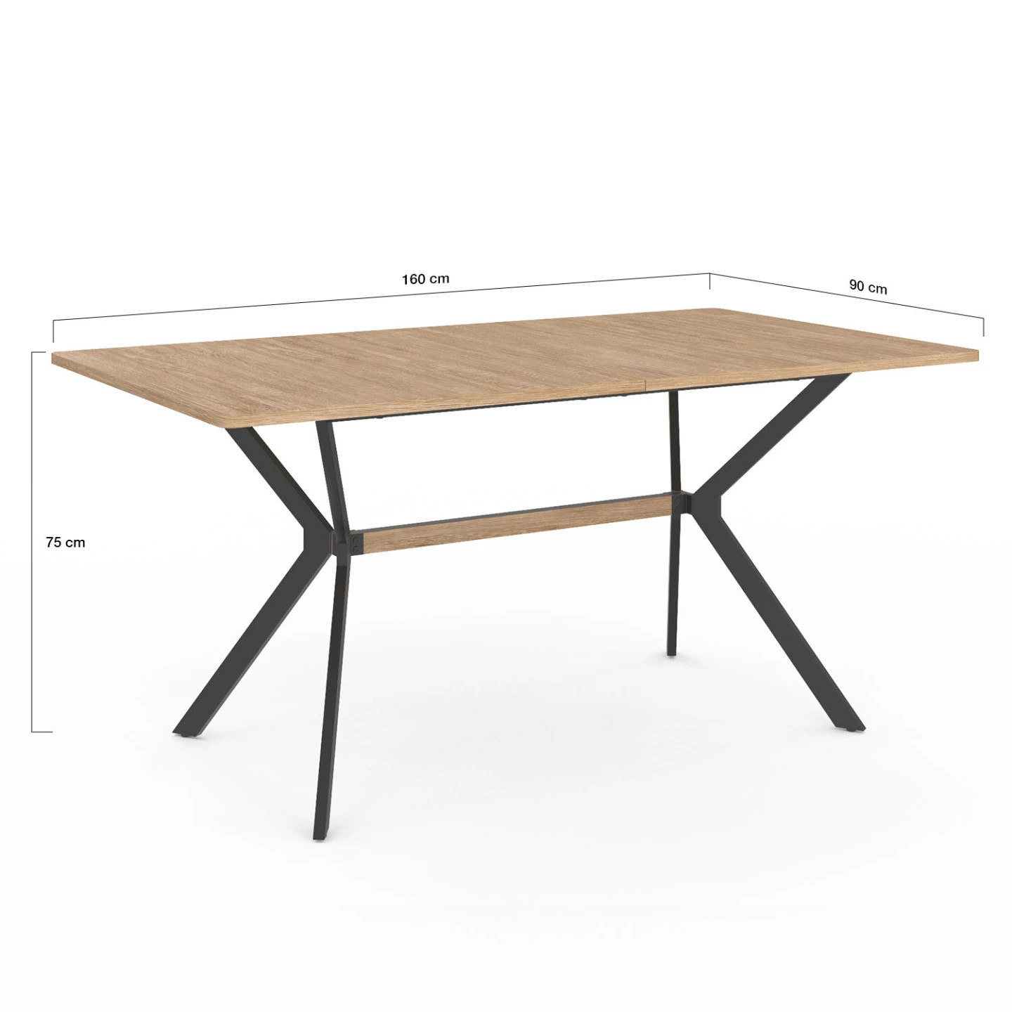 Table à manger rectangulaire LOUISON 8 personnes style industriel bois et noir 160 cm - 4