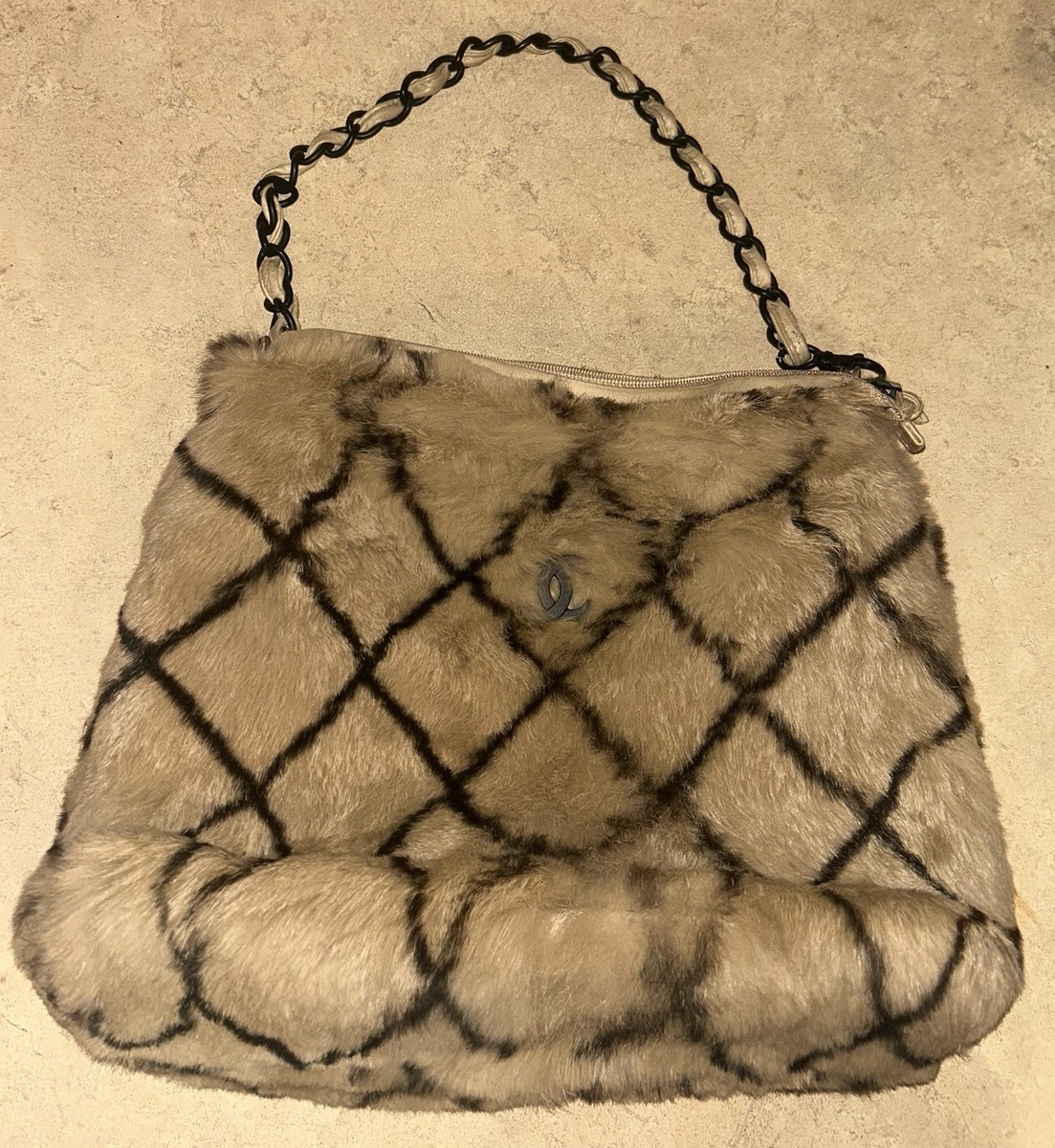 Chanel Lapin Coco Mark Fur Chain Shoulder Bag Hand Bag Beige NO