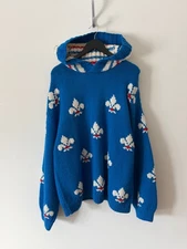 Bode Fleur De Lis Knit Hoodie - Size XL - Blue - NEW - Made in Peru