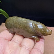 $400 VERY FINE 20TH Chinese ANTIQUES Carved YELLOW SKIN NEPHRITE JADE PIG 138g