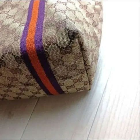 GUCCI Vintage GG Canvas Shoulder Bag Brown Leather 22cm x 38cm Excellent thumbnail 5