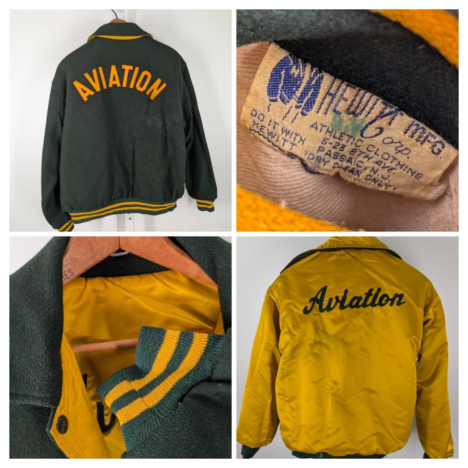 Chaqueta Universitaria Letterman Reversible Vintage Años 50 60 Hewitt Mfg Co AVIATION EE. UU. Foto 2 de 4