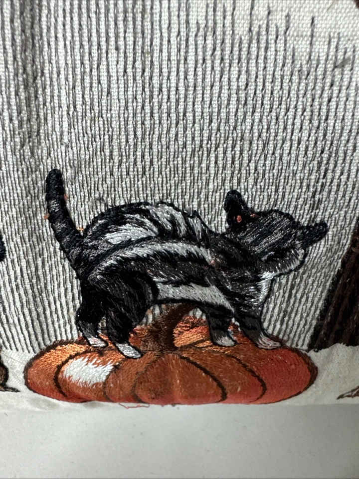 Pier 1 Halloween Fall Dog Cats Embroidered Lumbar Pillow Beige Made In India - Image 4 of 4
