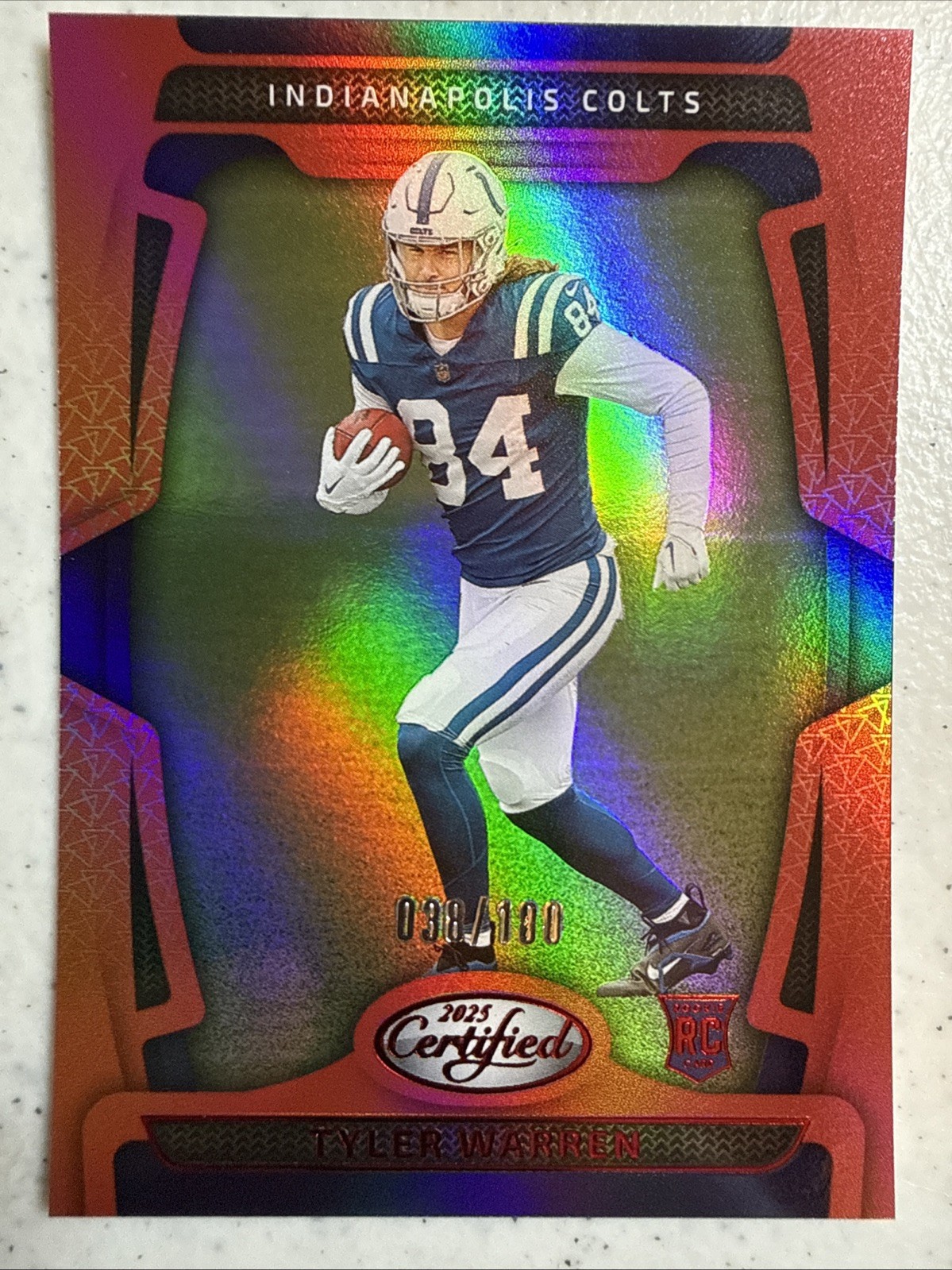 2025 Panini Certified #113 Tyler Warren RC Mirror Red /100 Indianapolis Colts