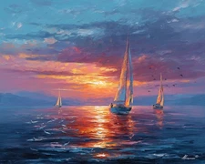 Leonid Afremov SAILING AT DAWN Oil Painting 20"x16" by Official Studio GICLEE