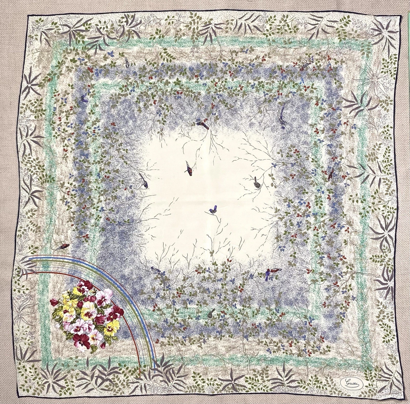 Vintage Gucci Silk Scarf - Floral , Leaves, Nature Flowers, Birds - 33 x 33
Opens in a new window or