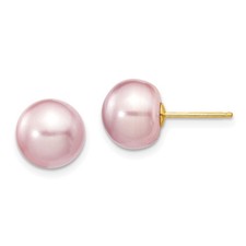 14k Yellow Gold 9-10mm Purple Button Freshwater Cultured Pearl Stud Earrings