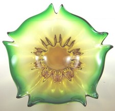 MCM HEAVY MURANO GREEN & AMBER YELLOW ART GLA...