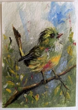 ACEO Original Painting landscape birds Art Card Hand painting 2.5x3.5