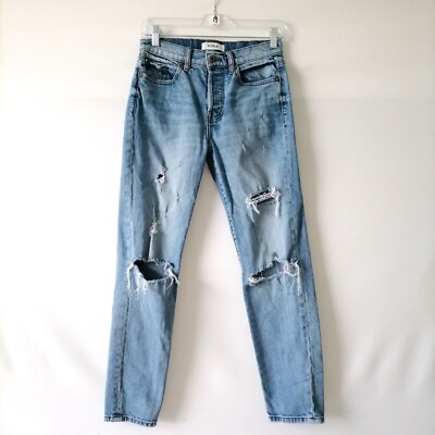 Pistola Womens Light Blue Mid Rise Distressed Straight Leg Denim Jeans Size  25