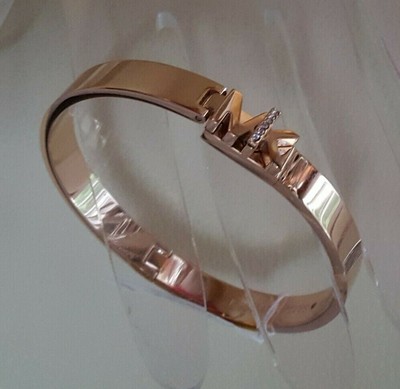 Michael Kors Haute Rose Gold Tone Bangle Bracelet Crystal 