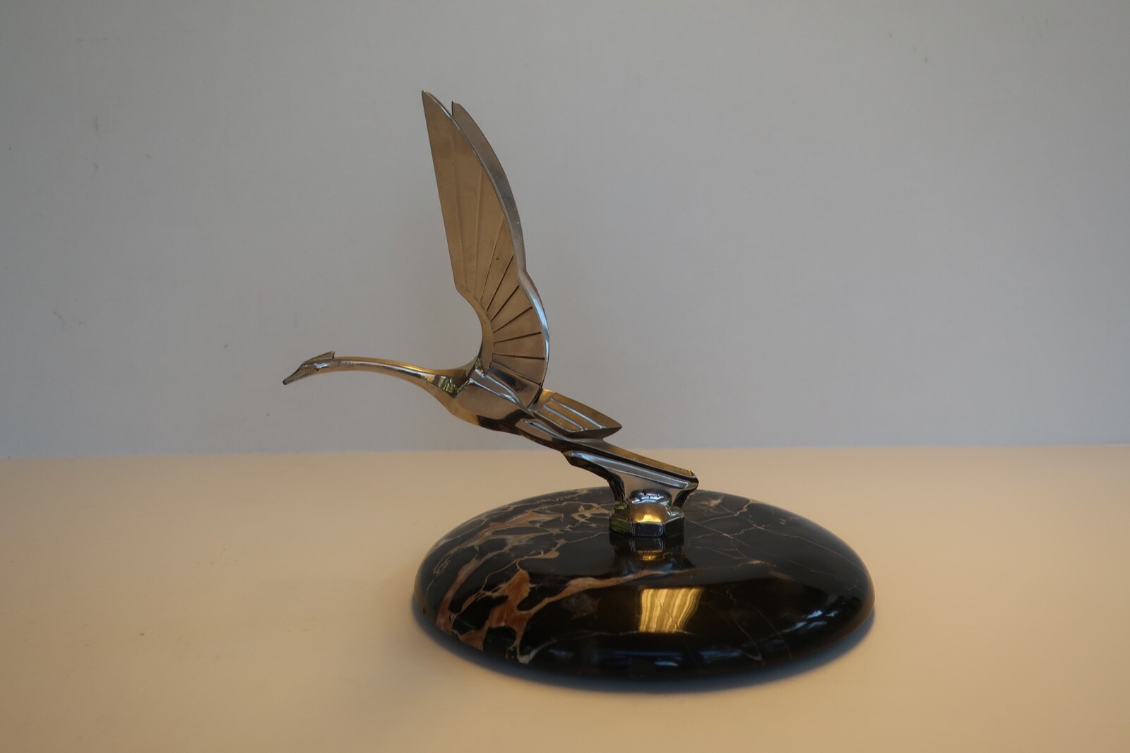 Vintage Metal Hood Ornament Winged Bird Marble Base Mounted eBay