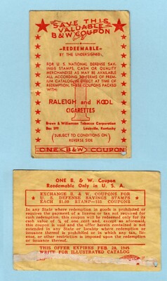 Vintage Raleigh & Kool Cigarettes B & W Coupon Expires FEB 28 1945 | eBay