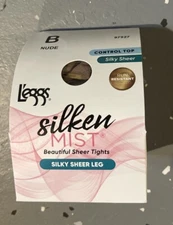 Leggs Control Top Pantyhose SILKY SHEER LEG Tights Size B NUDE