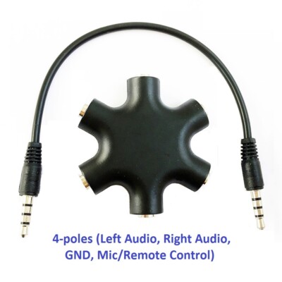 KOKKIA 3.5mm 5 Way 6 Port 4-Pole TRRS (Left Audio,Right Audio,GND,MIC/Remote Con
