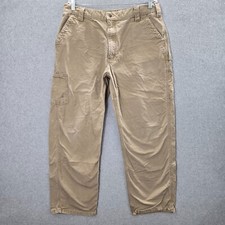 Carhartt Men Carpenter Pants 38x32 Beige Canvas Work Dungaree Pockets Logo READ