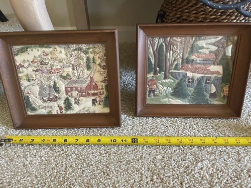Grandma Moses 3 Dimensional Fabric Art/Pictures