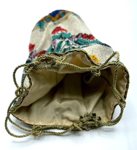 Pompadour Jugendstil Perlenbeutel Antik 1900 Perlentasche Glasperlen Stickerei - Bild 5 von 10