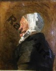 Tableau ancien, Portrait de vieille Normande par G. Roussin 61*50HC