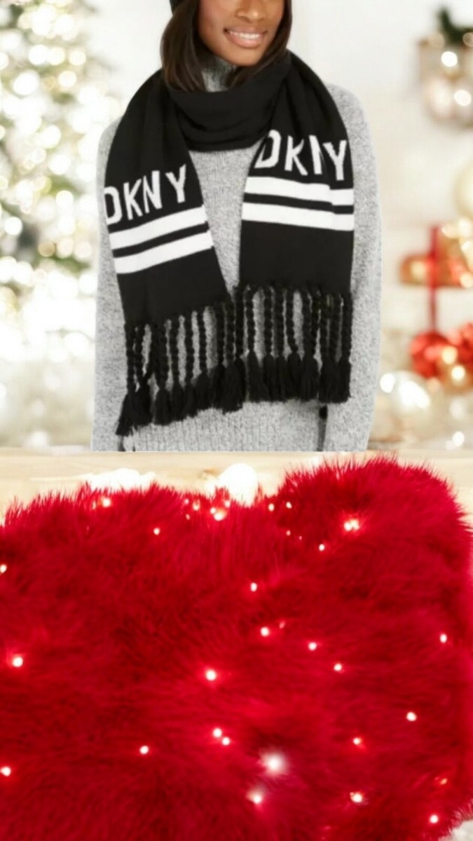 DKNY スカーフ DKNY Womens Logo Stadium Scarf With Tassel Fringe One Size