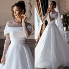 Elegant Organza Wedding Dress Sheer Neck Pearls Pleated A-line Bridal Gowns