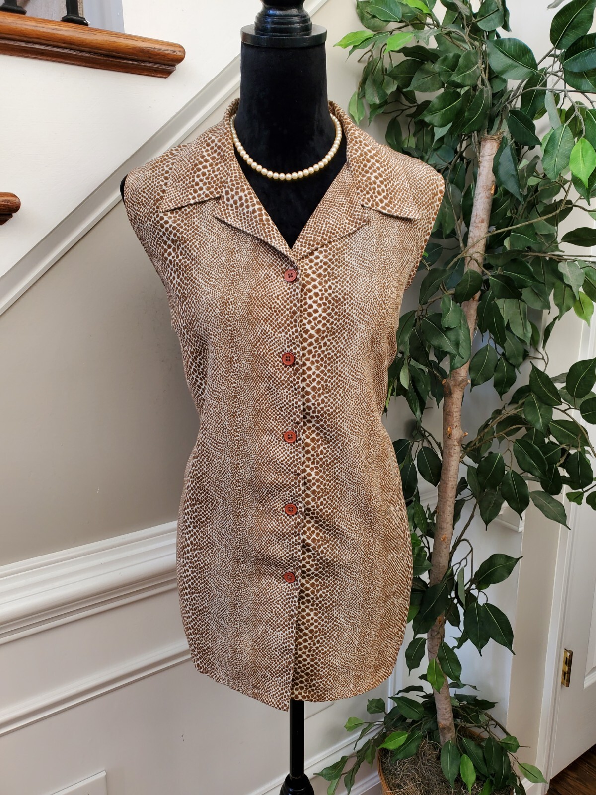 Mosaic Women's Brown Polyester Collared Sleeveles… - image 10